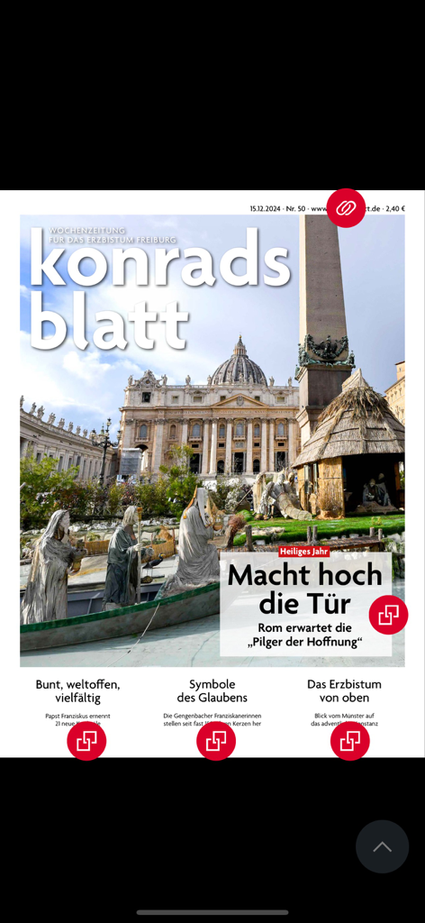 Digitaler Titel der katholischen Zeitung Konradsblatt mit dem Petersdom in Rom.