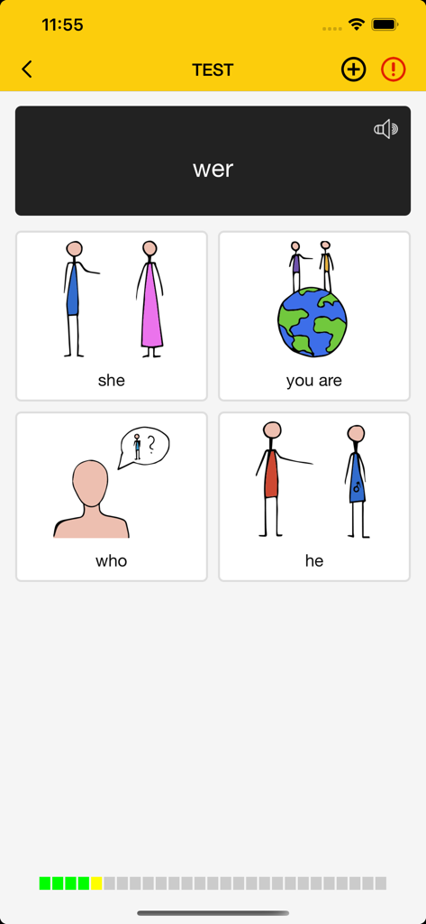 ZARAZ English and German - ZARAZ app screenshot showing a German to English vocabulary quiz with illustrations for the word wer.