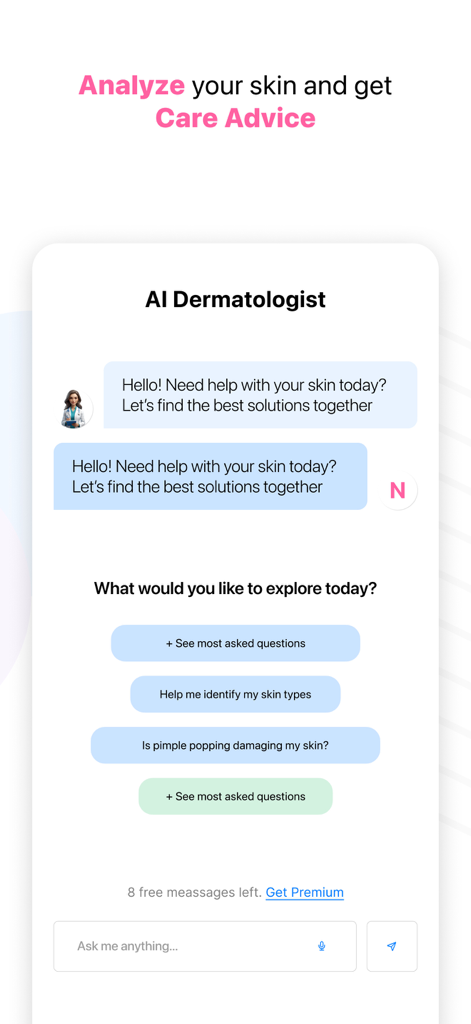 The Skincare Scanner - Derma - AI Dermatologist chat interface for skin analysis and care advice