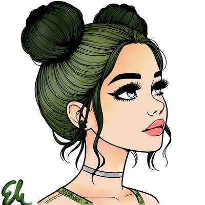 realistic girl with buns on the top of her head