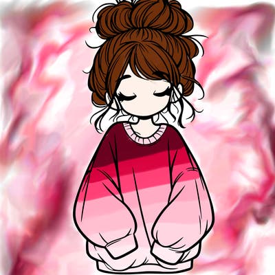 girl with baggy sweatshirt and messy bun