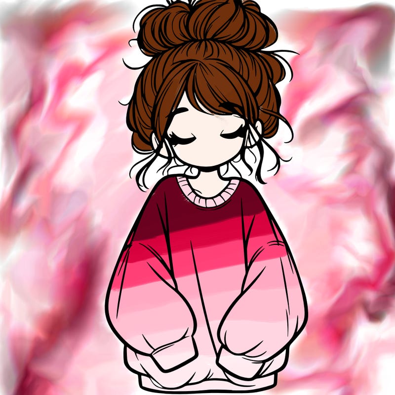 girl with baggy sweatshirt and messy bun