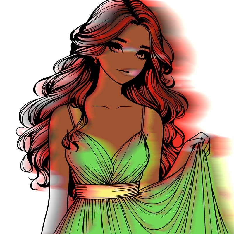 realistic girl in flowy silky prom dress