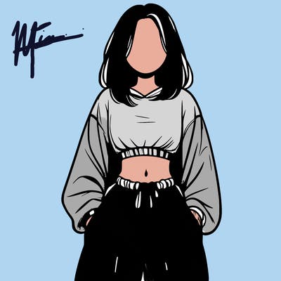 realistic girl faceless with baggy pants and a crop top