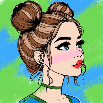 realistic girl with buns on the top of her head