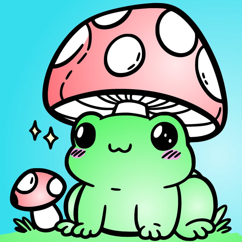 a cute frog with a mushroom hat