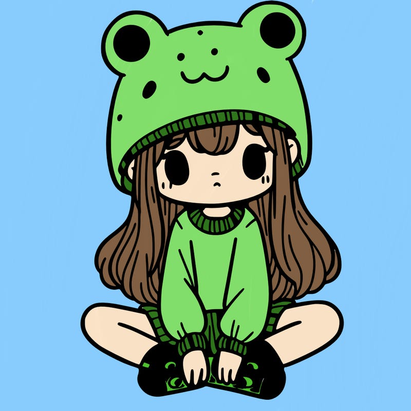 a girl wearing a frog hat and some frog socks