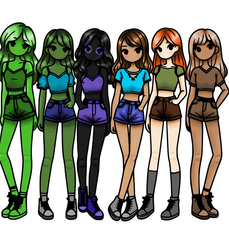 a group of girls wearing crop tops and shorts