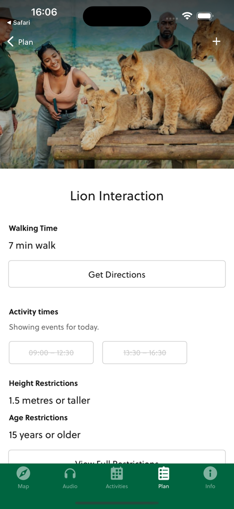 カセラアプリでのライオンとの触れ合いアクティビティの詳細とスケジュール。