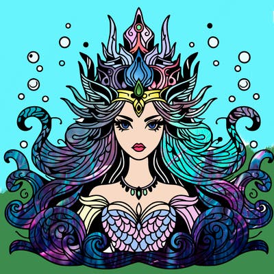 sea  goddess princess make her look scary cool like a combination of cool and scary plz