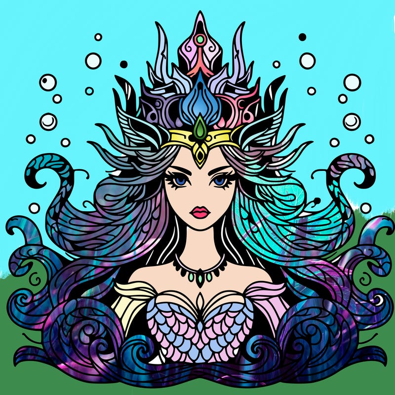 sea  goddess princess make her look scary cool like a combination of cool and scary plz