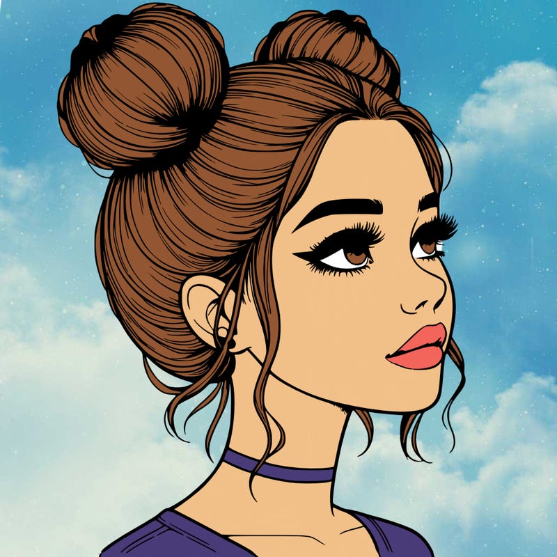 realistic girl with buns on the top of her head