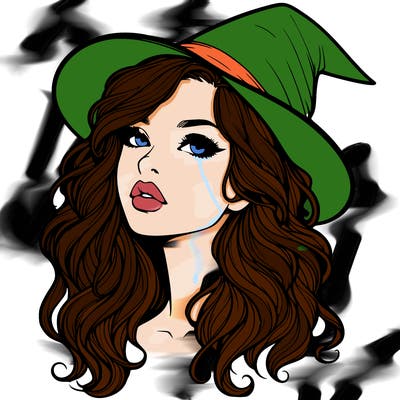 realistic witch girl with wavy hair and lips
