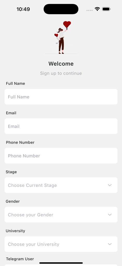 Sign up form on the Remedy Platform medical education app featuring fields for name email and academic stage