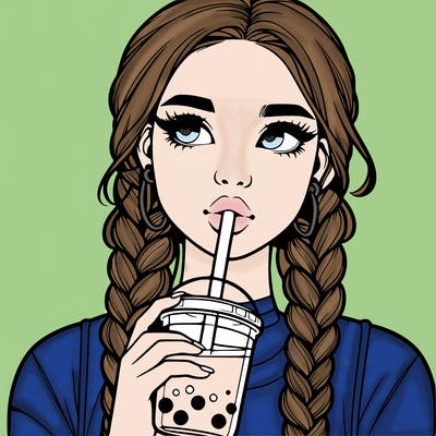 realistic girl with braided hair drinking boba