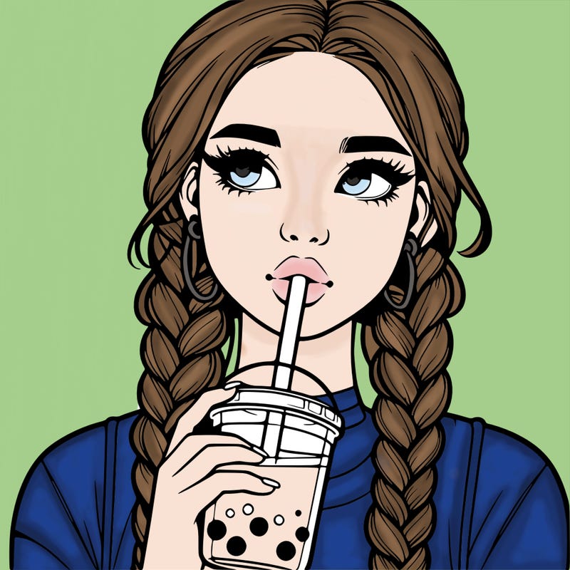 realistic girl with braided hair drinking boba