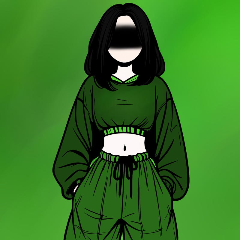 realistic girl faceless with baggy pants and a crop top