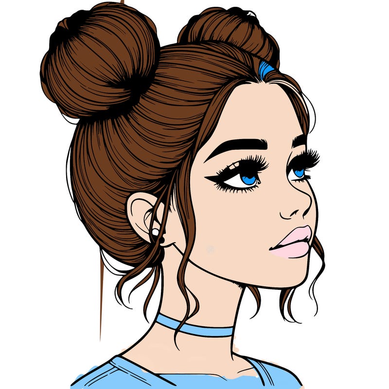 realistic girl with buns on the top of her head