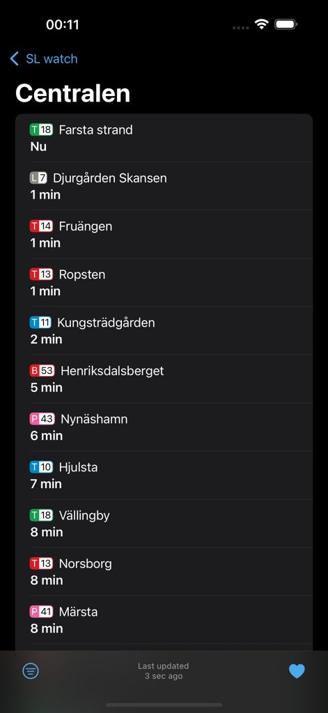 SL watch - Real time transit departures from Centralen station in Stockholm