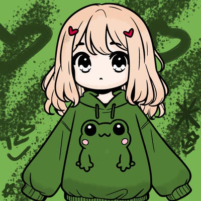 girl wearing frogging sweatshirt