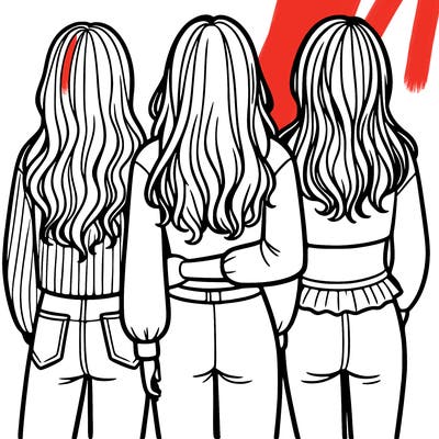 3 female friends standing together facing away from the camera