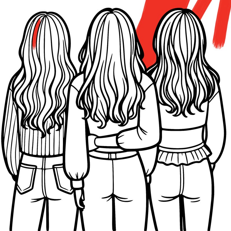 3 female friends standing together facing away from the camera