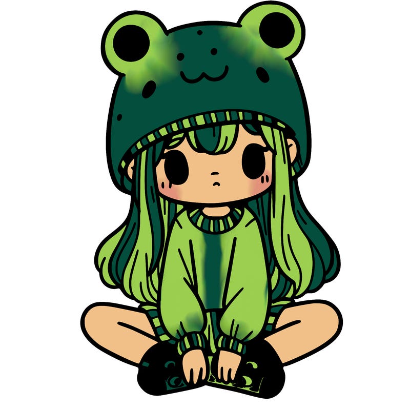 a girl wearing a frog hat and some frog socks