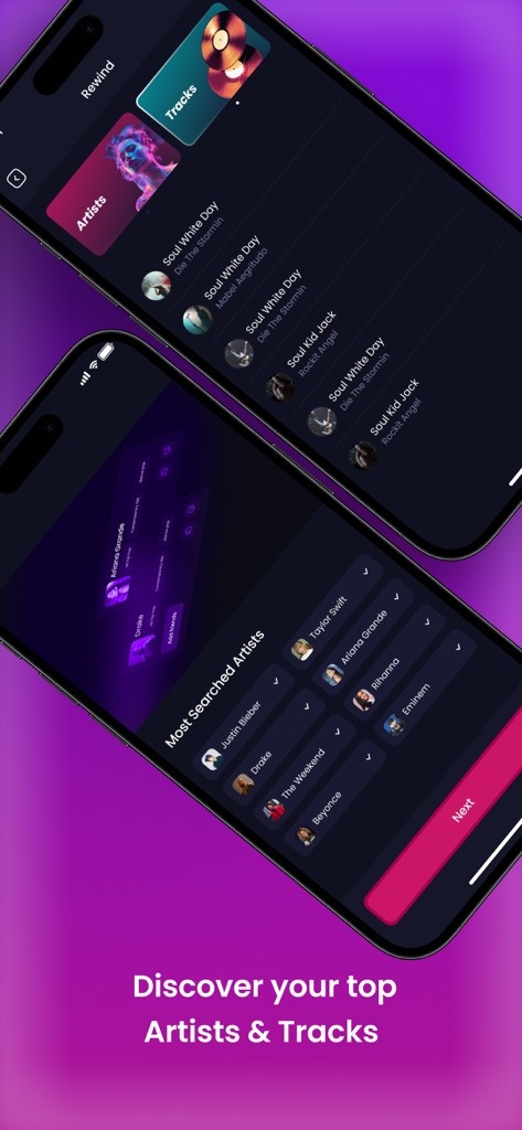 Playlist Maker AI : PlaylistAI - PlaylistAI interface showing top searched artists and personal music tracks