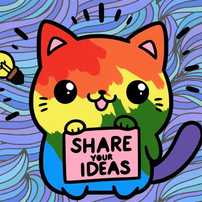 a cute cat saying share your ideas