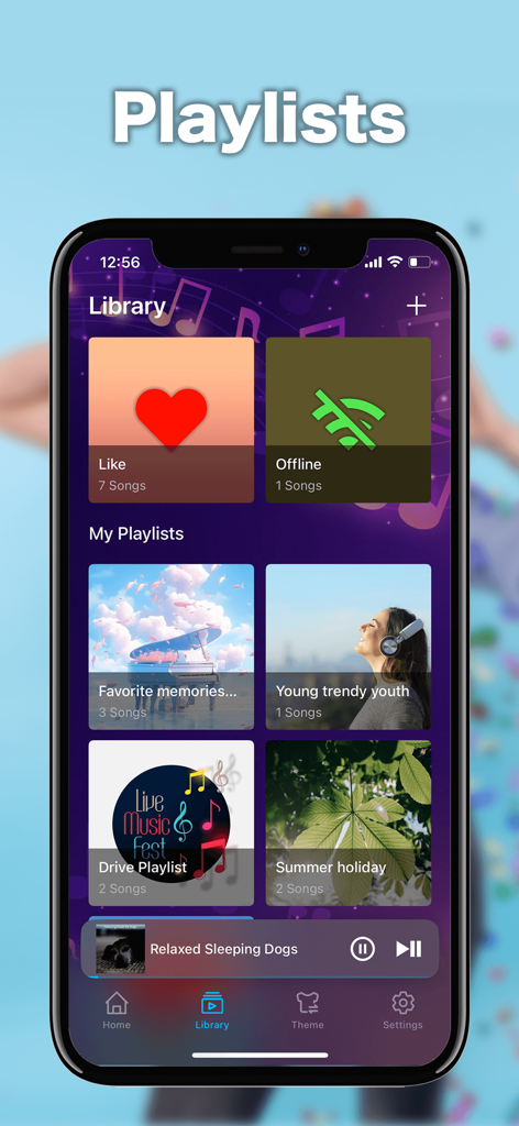 Dig Music - Offline Player MP3 - Library view of Dig Music offline player showing various user created playlists