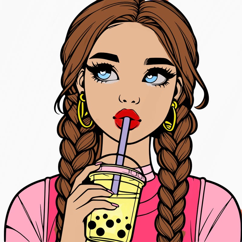 realistic girl with braided hair drinking boba