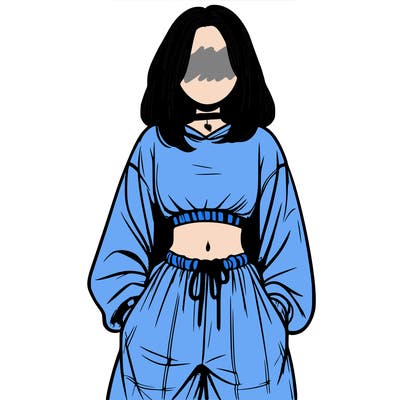 realistic girl faceless with baggy pants and a crop top