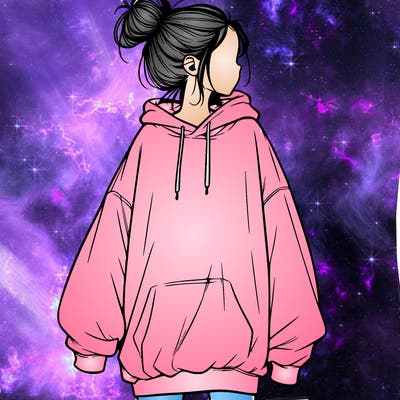 realistic girl with a oversized sweatshirt on and a bun