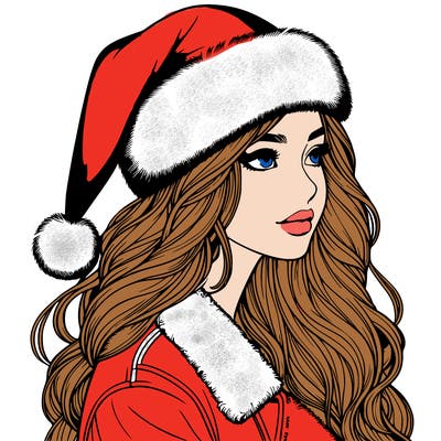 realistic girl in santa hat