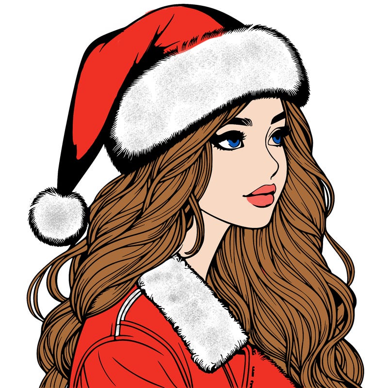 realistic girl in santa hat