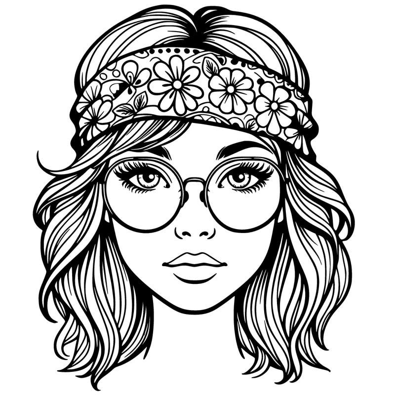 hippie girl with glasses realistic