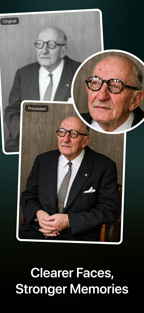 Colorize - Restore Old Photos - Vergleich eines Schwarz-Weiß-Porträtfotos vor und nach der KI-Koloration und Gesichtsverbesserung