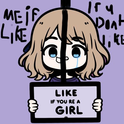 a cute girl holding a sign that says like if you’re a girl