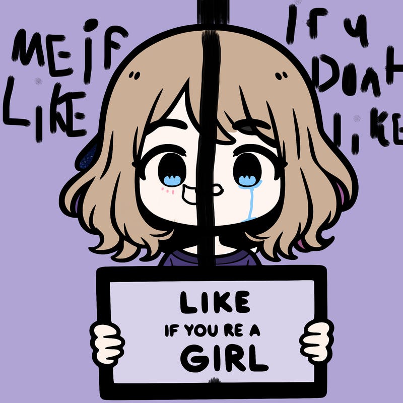 a cute girl holding a sign that says like if you’re a girl
