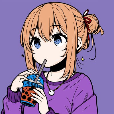 manga character drinking boba