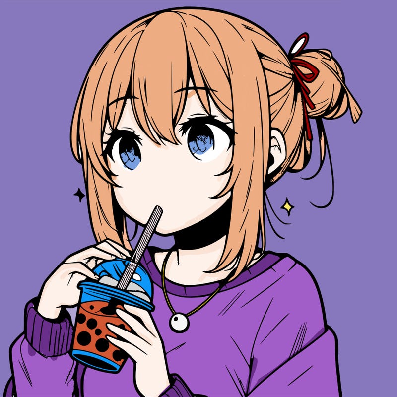 manga character drinking boba
