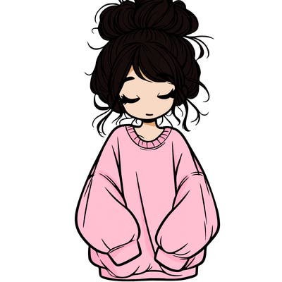girl with baggy sweatshirt and messy bun