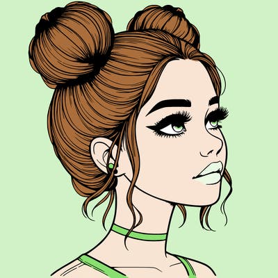 realistic girl with buns on the top of her head