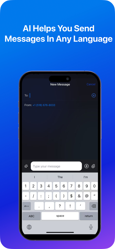 Interface de l'application AI Call pour envoyer des messages traduits dans n'importe quelle langue