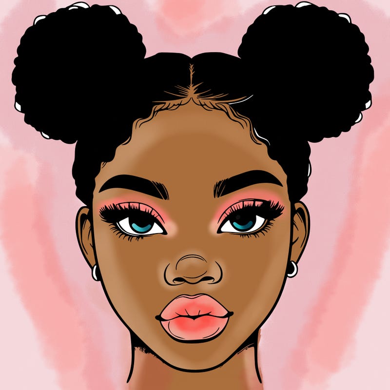 realistic black woman with two buns