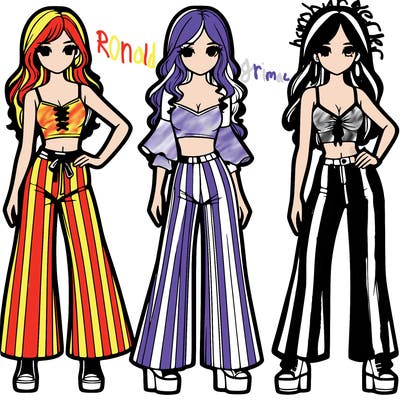 girls with flare pants and crop tops realistic