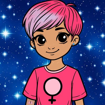 girl with pixie cut and feminist shirt