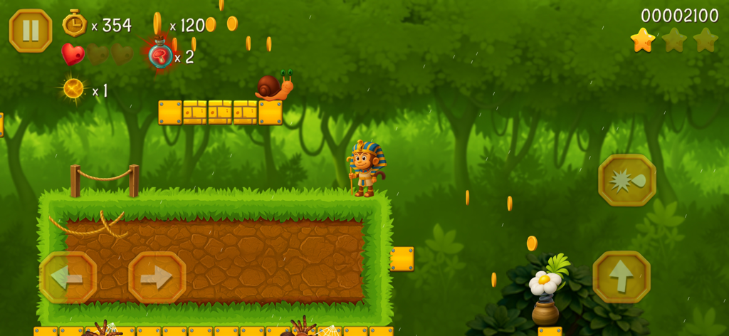 Super Kong Jump - Monkey Bros - Monkey character in an Egyptian costume navigating a jungle platformer level