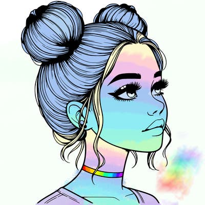 realistic girl with buns on the top of her head