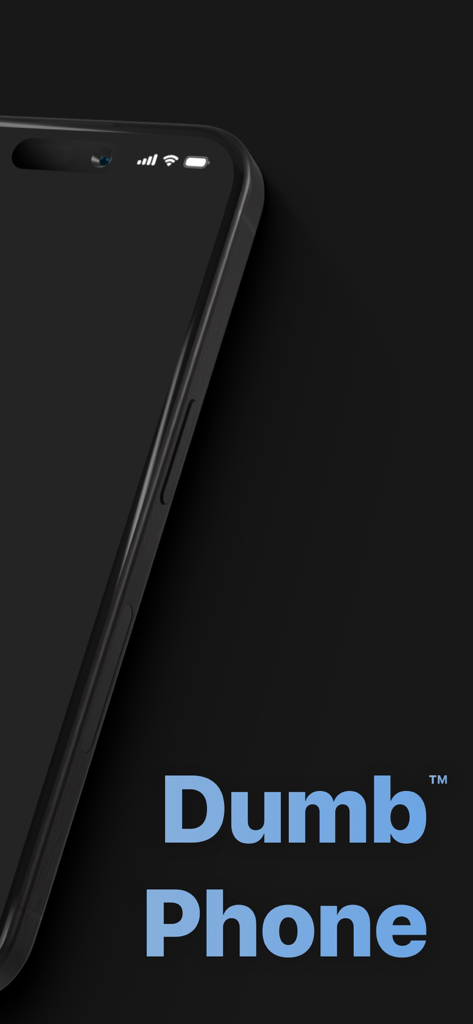 Dumb Phone (dp) - Título de la aplicación Dumb Phone sobre un fondo oscuro minimalista